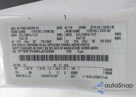 2019 Ford Ranger Xl z USA, uszkodzony, nr VIN 1FTER1FH6KLA72529